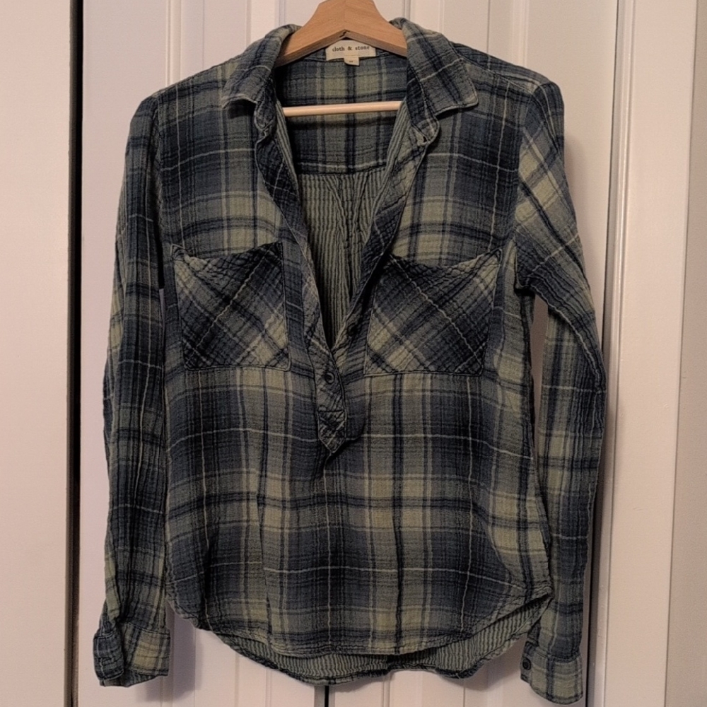 Cloth & Stone Teal Plaid Shirt